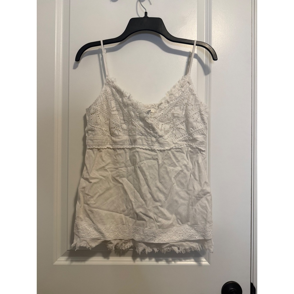 At Last Camisole Women XL White Good Lace Trim Linen Blend Boho Coquette